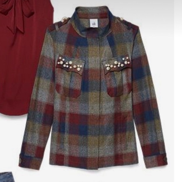 CAbi Style 3555 Collage Plaid Pearl Shacket Jacket - Picture 3 of 16